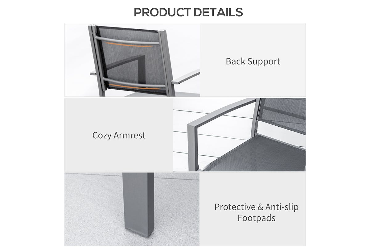 Outsunny Patio Dining Chair | Black/Grey-5