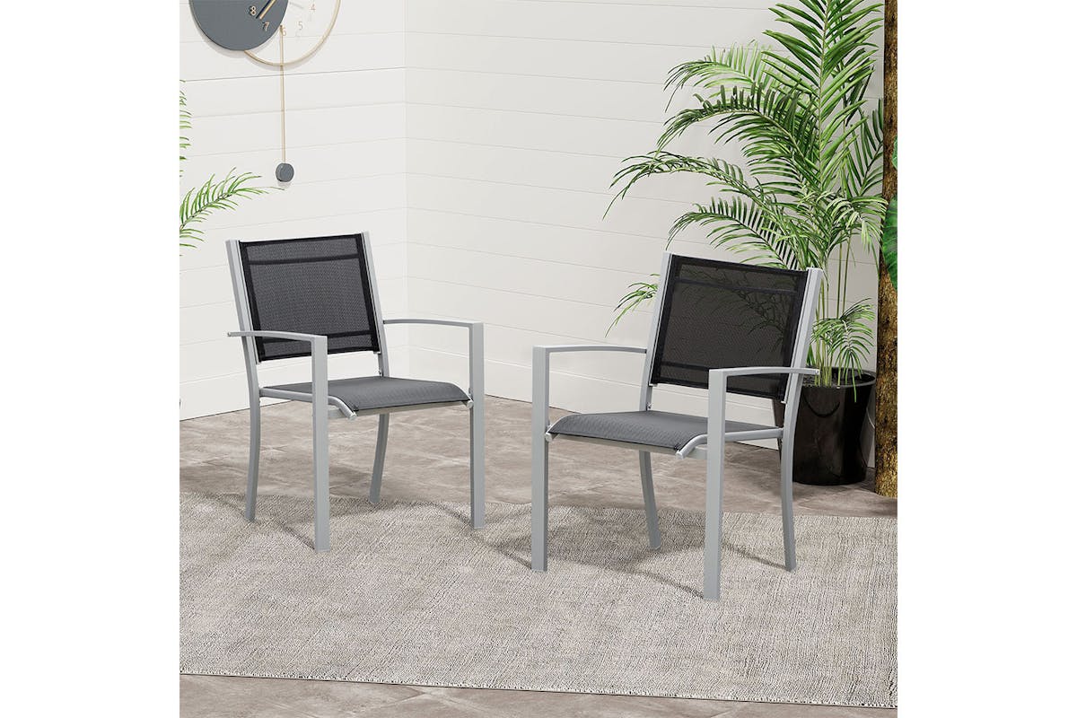 Outsunny Outdoor Chairs Square Steel Frame | Set of 2 | Black/Grey-2