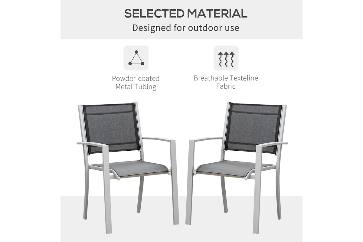 Outsunny Outdoor Chairs Square Steel Frame | Set of 2 | Black/Grey-4