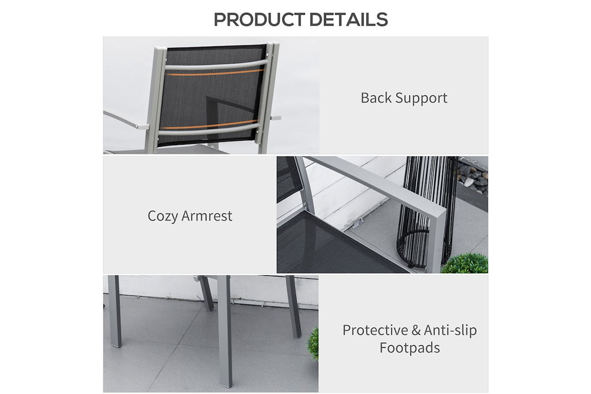 Outsunny Outdoor Chairs Square Steel Frame | Set of 2 | Black/Grey-5