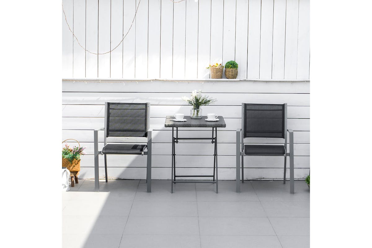 Outsunny Outdoor Chairs Square Steel Frame | Set of 2 | Black/Grey-6