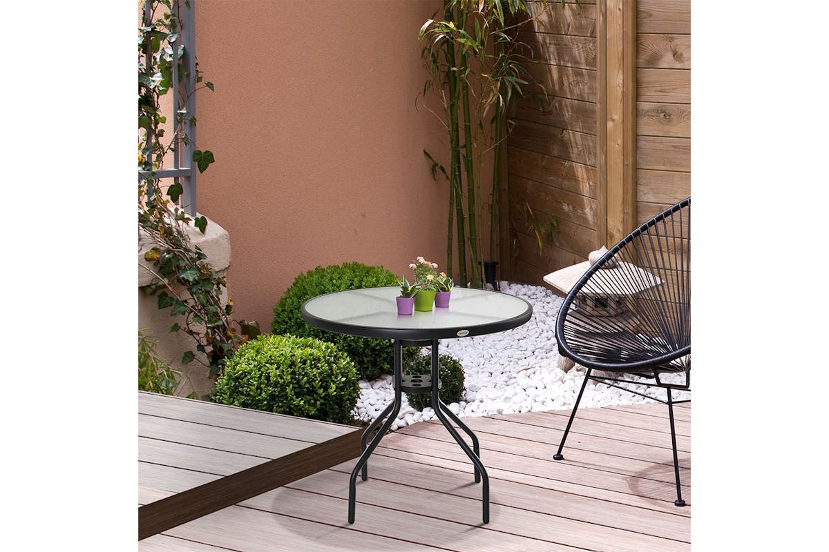 Outsunny Outdoor Round Coffee Table | Black-2