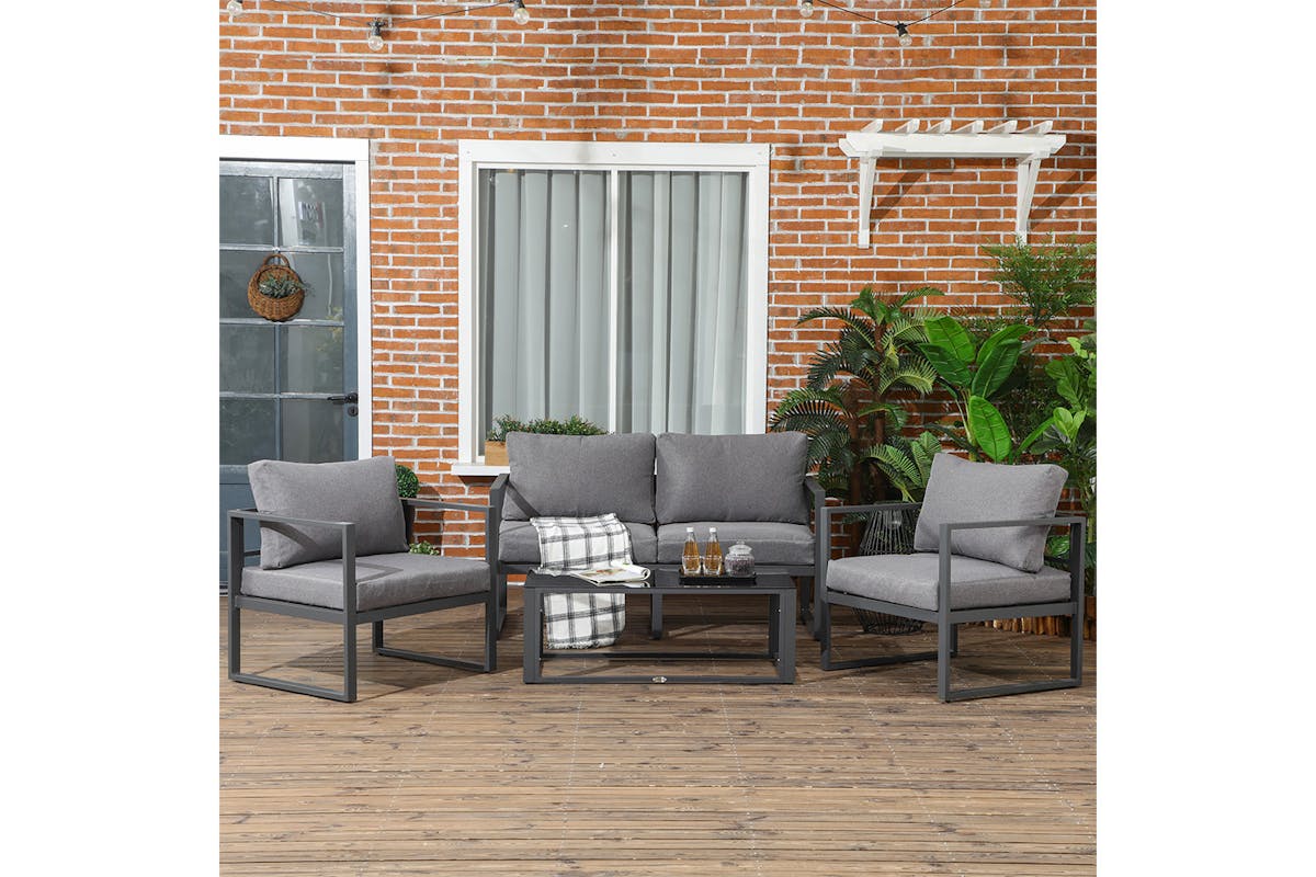 Outsunny Garden Bench & Side Table Set with Cushions | Grey | Set of 4-2