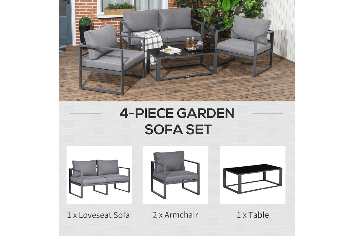 Outsunny Garden Bench & Side Table Set with Cushions | Grey | Set of 4-3