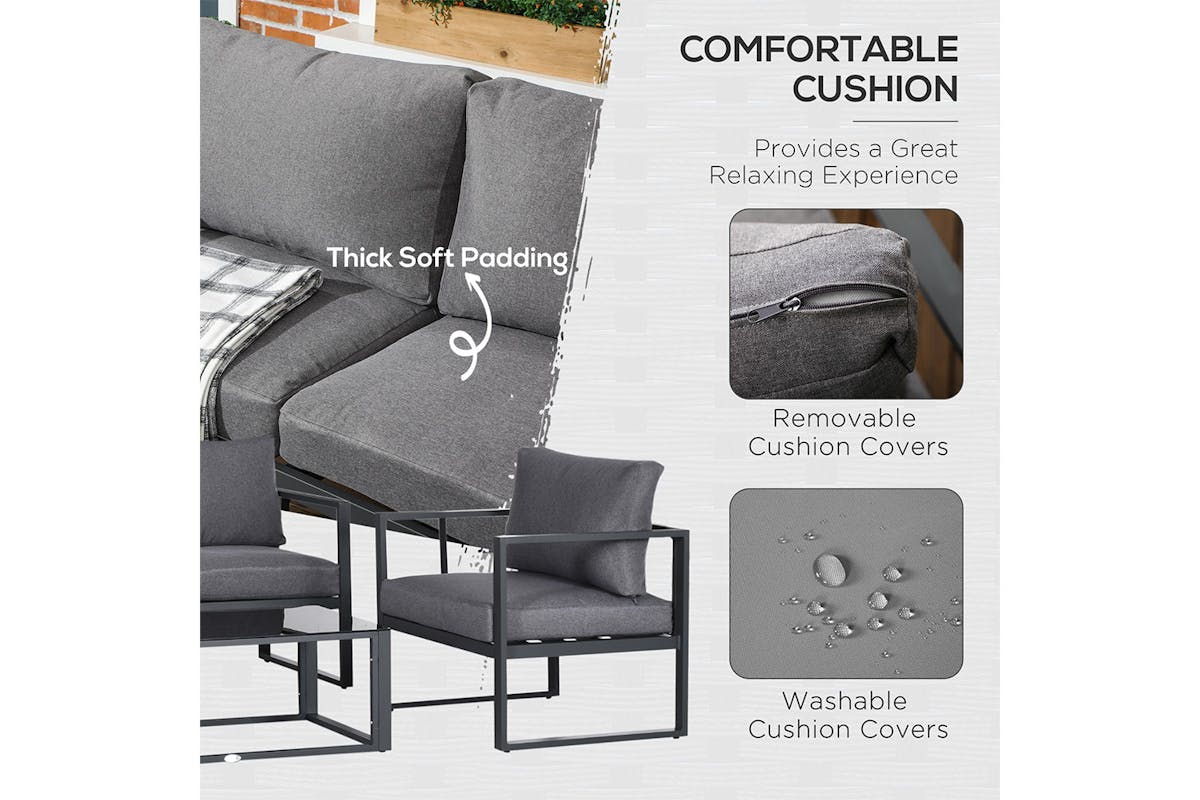 Outsunny Garden Bench & Side Table Set with Cushions | Grey | Set of 4-4