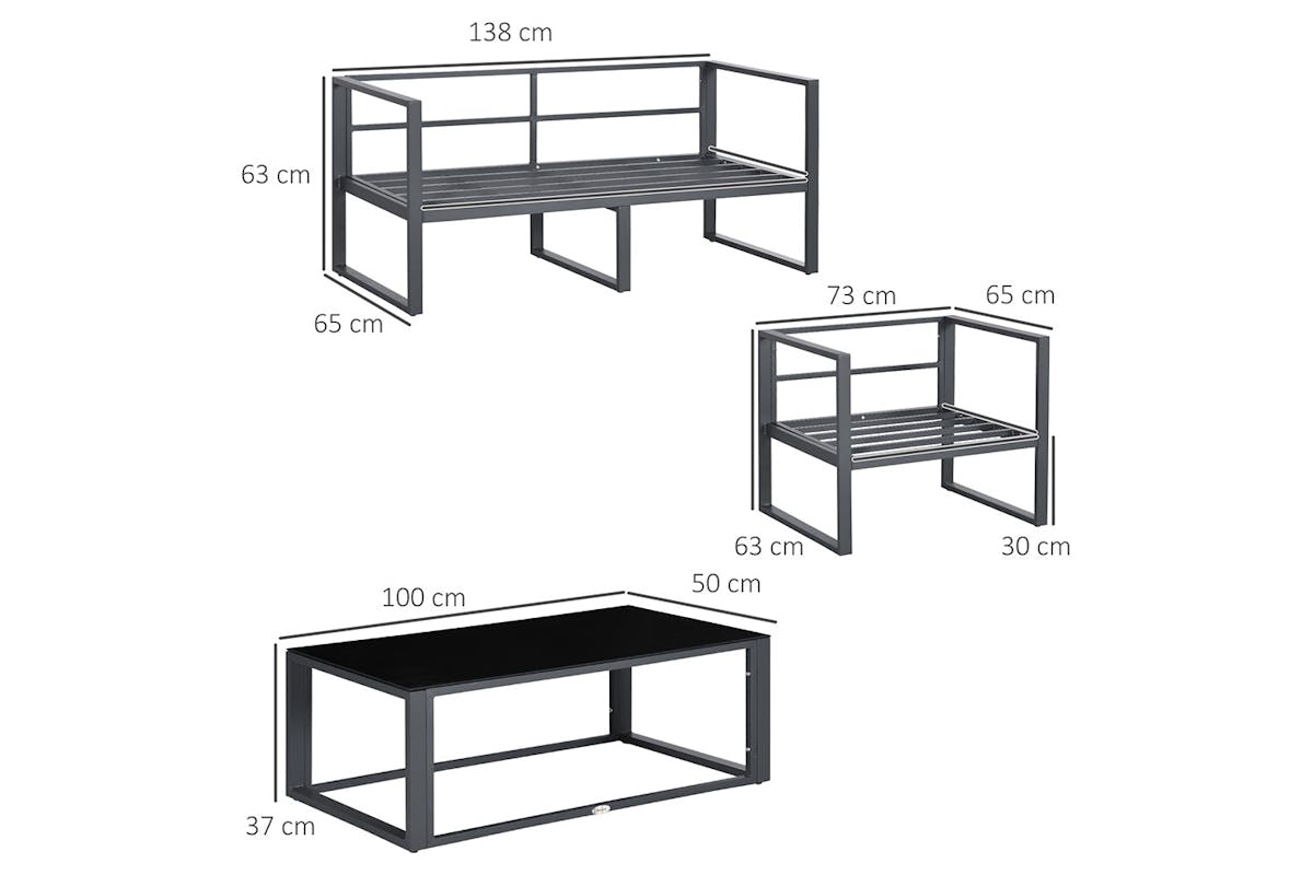 Outsunny Garden Bench & Side Table Set with Cushions | Grey | Set of 4-5