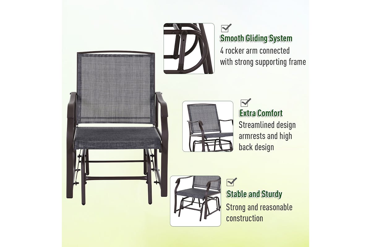 Outsunny Rocking Glider Chair Set with Glass Top Table | Brown/Grey-11
