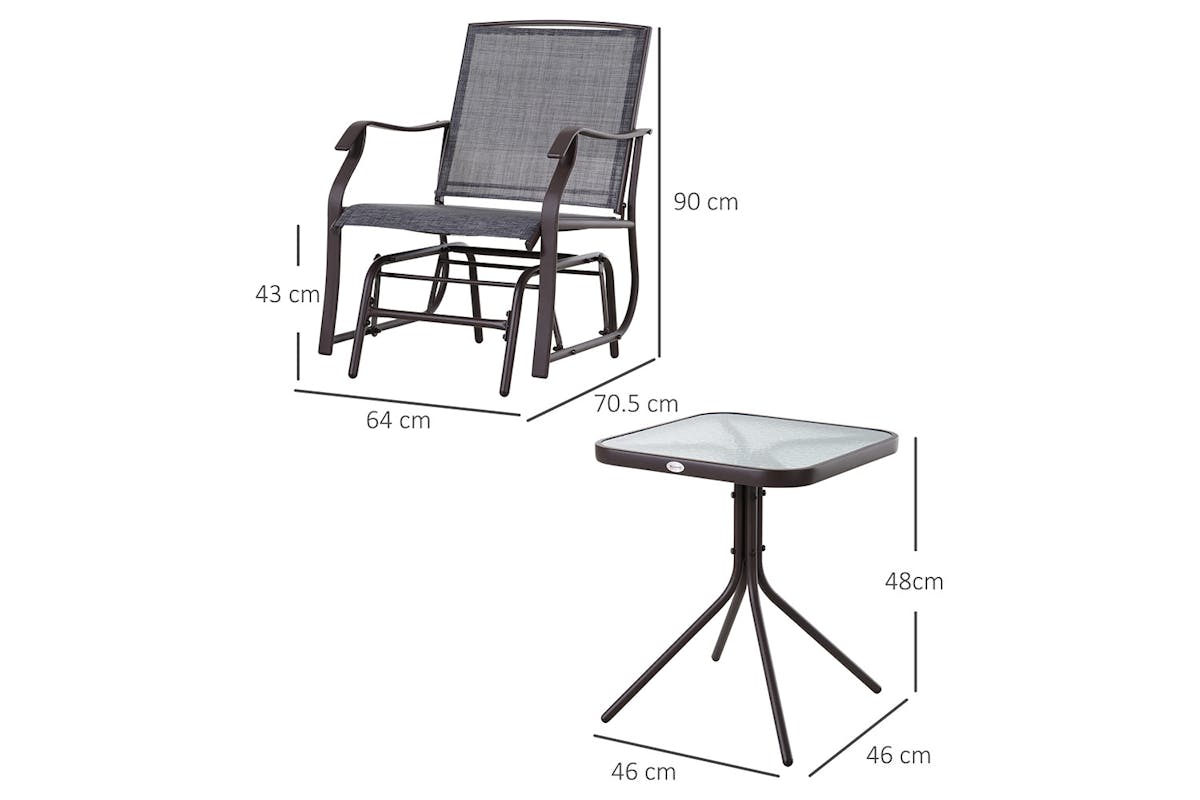 Outsunny Rocking Glider Chair Set with Glass Top Table | Brown/Grey-8