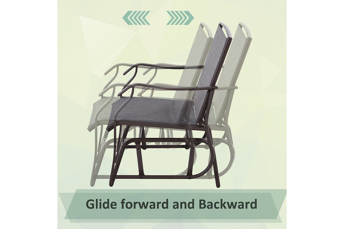 Outsunny Rocking Glider Chair Set with Glass Top Table | Brown/Grey-5