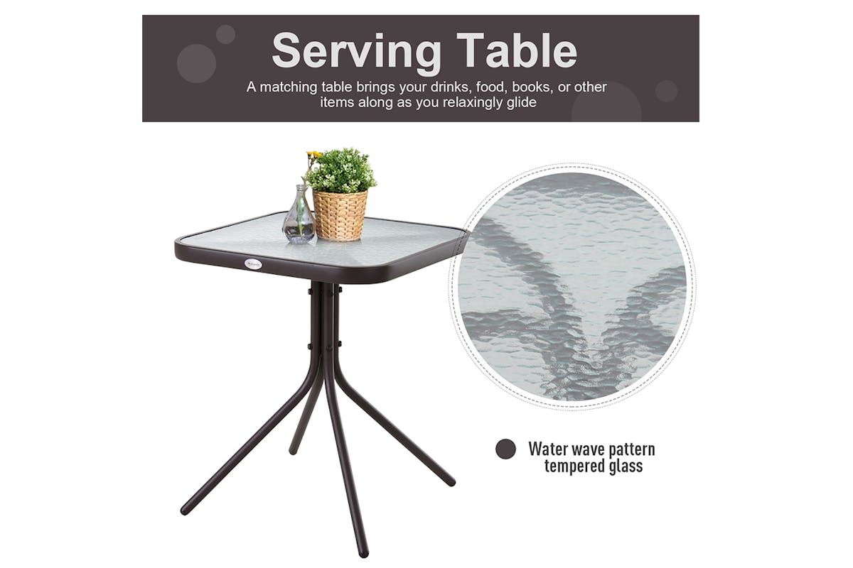 Outsunny Rocking Glider Chair Set with Glass Top Table | Brown/Grey-6