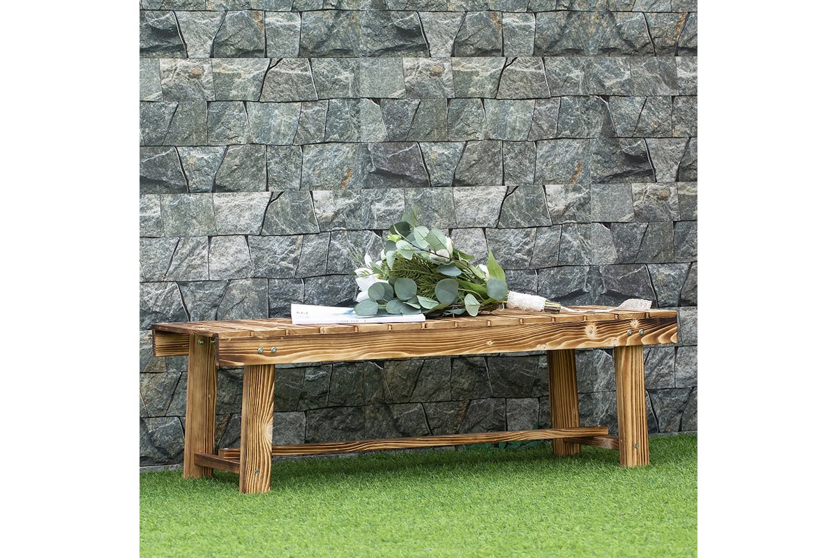Outsunny 2 Seater Wooden Garden Bench | Carbonised-2
