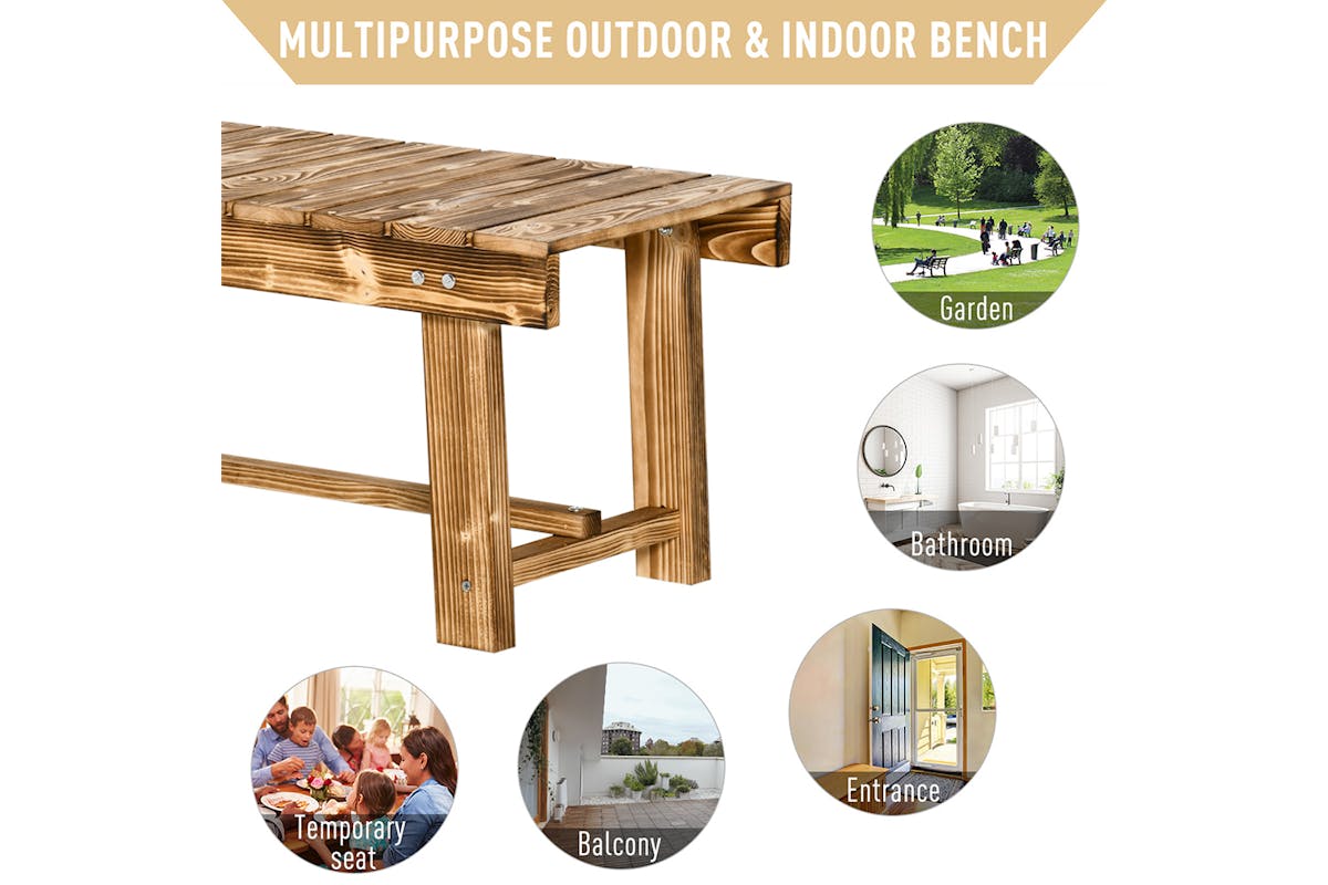 Outsunny 2 Seater Wooden Garden Bench | Carbonised-4