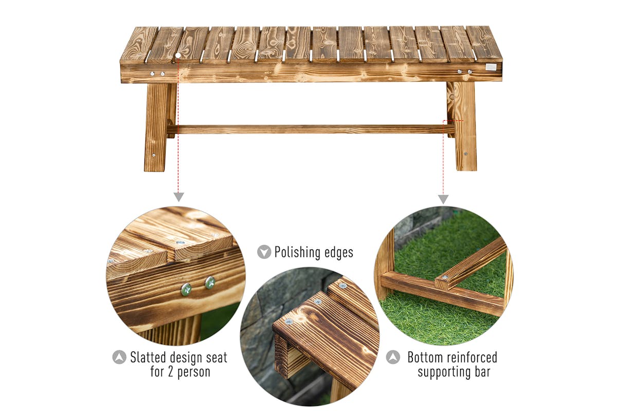 Outsunny 2 Seater Wooden Garden Bench | Carbonised-5