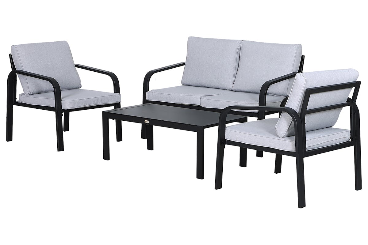 Outsunny Garden Dining Set Glass Top Table with Cushions | Grey | Set of 4