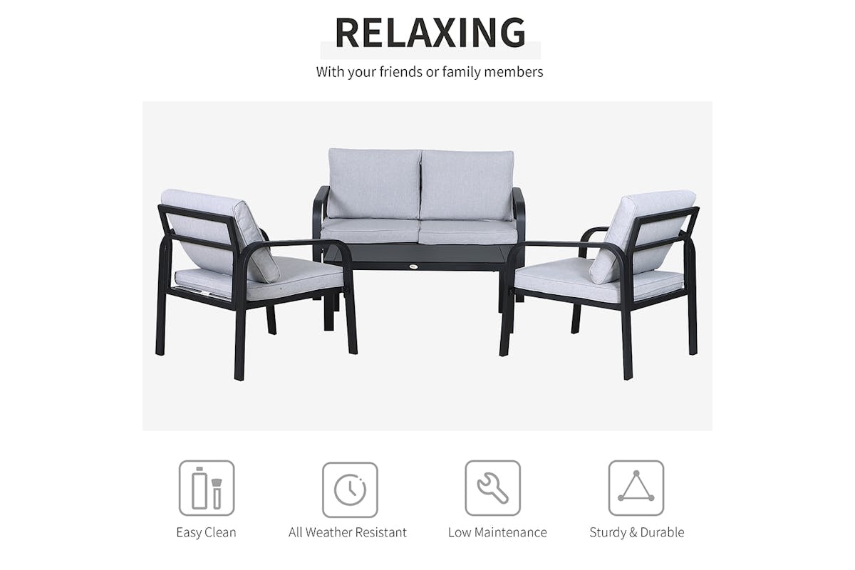 Outsunny Garden Dining Set Glass Top Table with Cushions | Grey | Set of 4-4