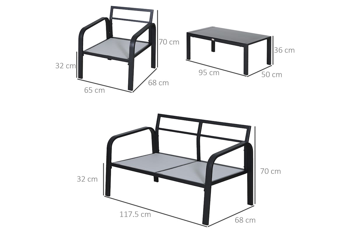 Outsunny Garden Dining Set Glass Top Table with Cushions | Grey | Set of 4-8