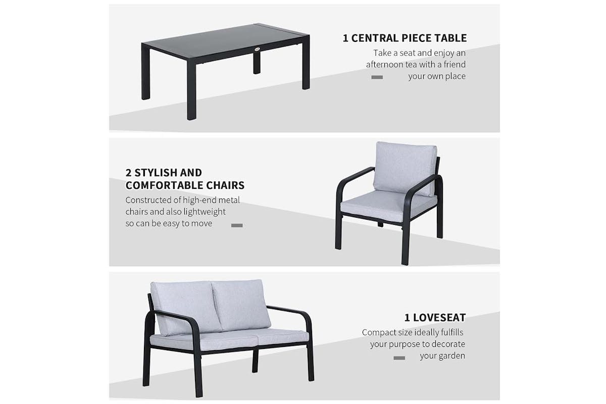 Outsunny Garden Dining Set Glass Top Table with Cushions | Grey | Set of 4-5