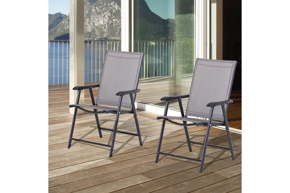 Outsunny Foldable Outdoor Garden Chairs | Grey/Black-2