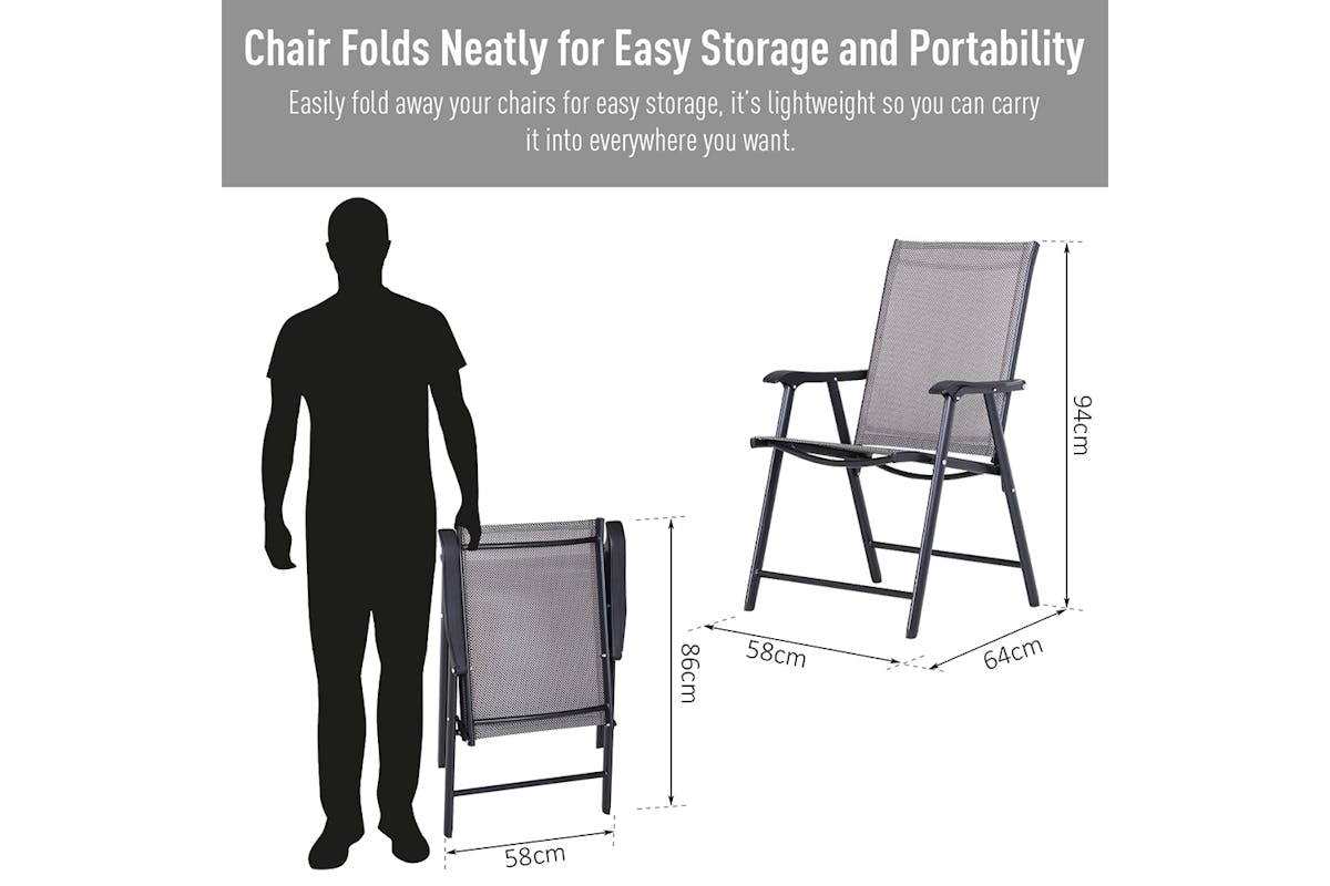 Outsunny Foldable Outdoor Garden Chairs | Grey/Black-4