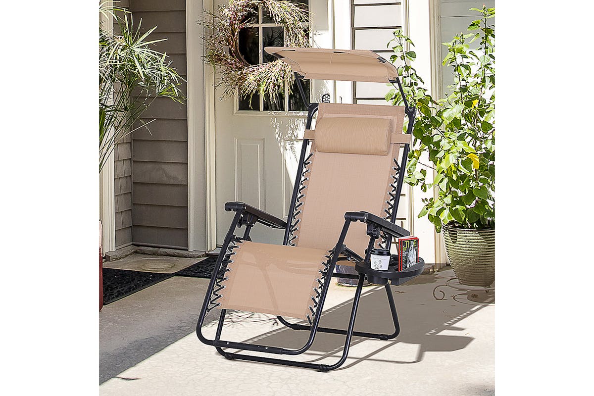 Outsunny Zero Gravity Garden Deck Folding Chair | Beige-2