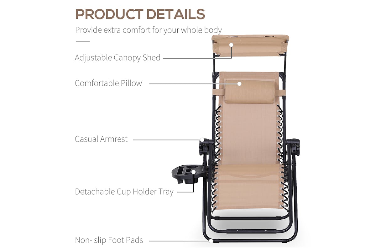 Outsunny Zero Gravity Garden Deck Folding Chair | Beige-3