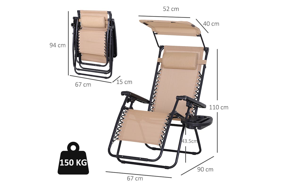 Outsunny Zero Gravity Garden Deck Folding Chair | Beige-9