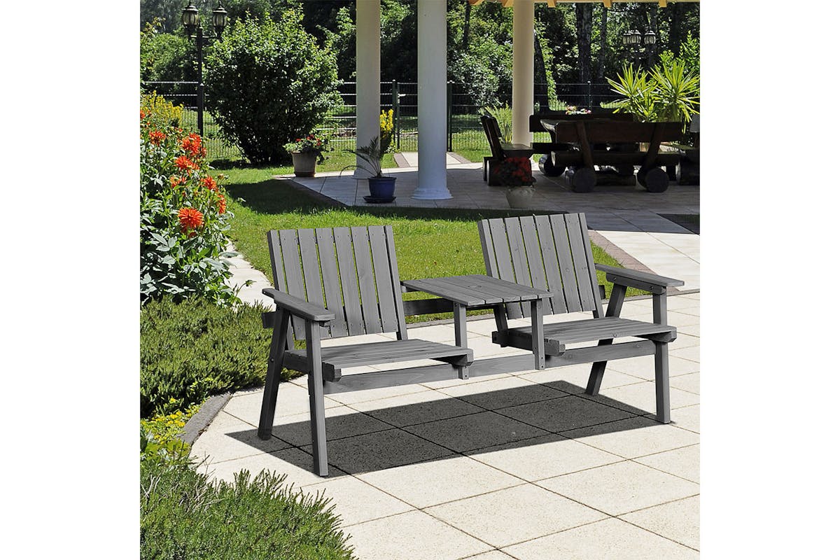 Outsunny Outdoor Garden Bench Chair with Table | Grey-2