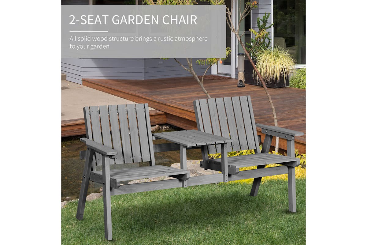Outsunny Outdoor Garden Bench Chair with Table | Grey-3