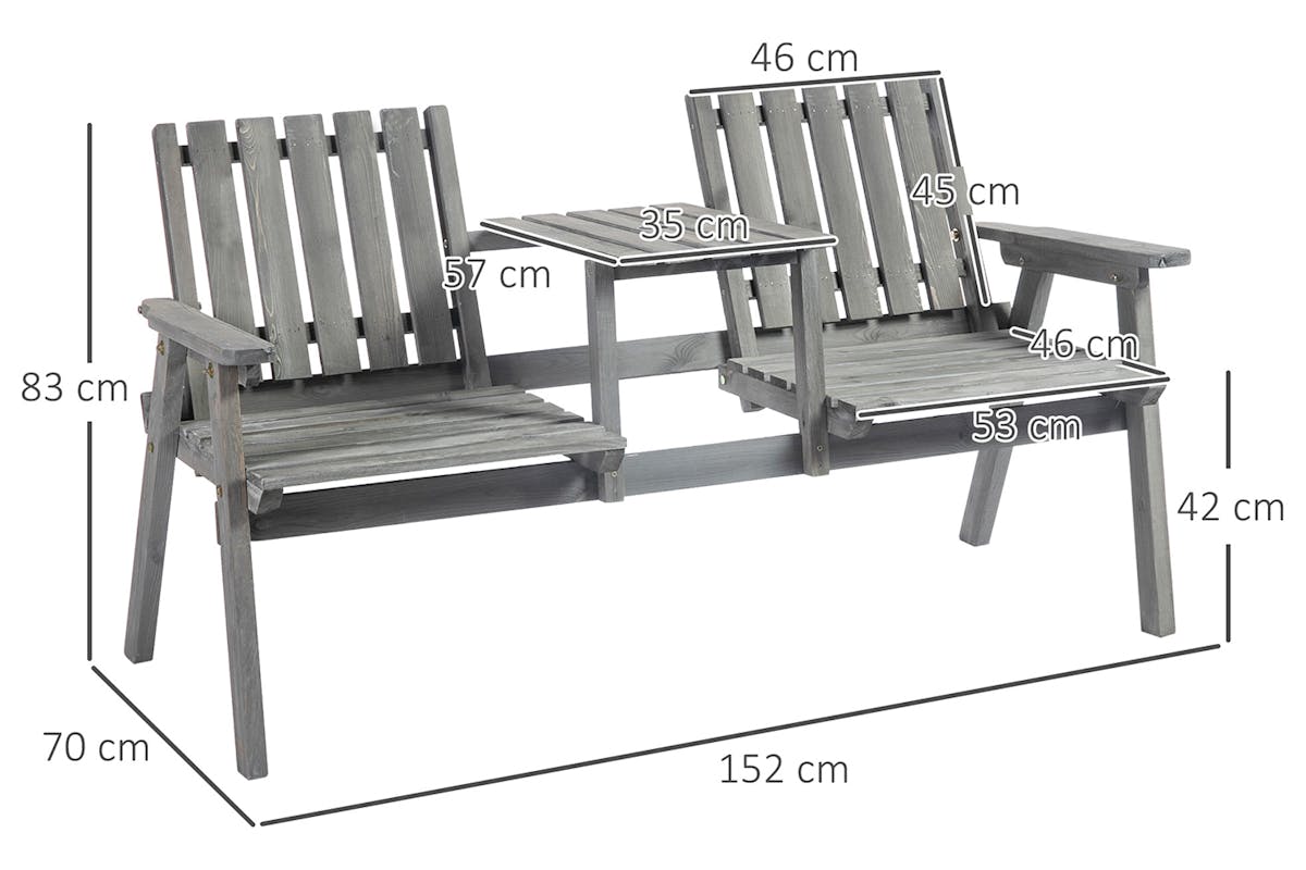Outsunny Outdoor Garden Bench Chair with Table | Grey-8