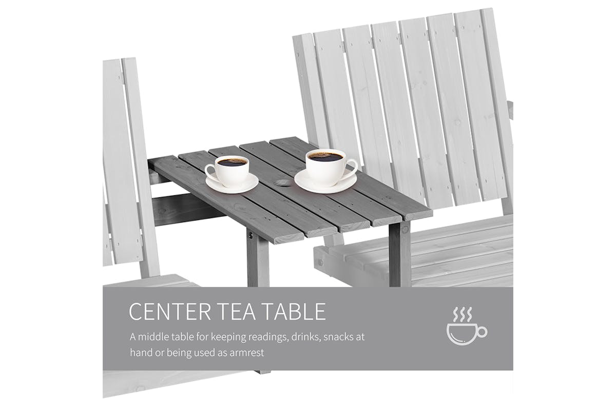 Outsunny Outdoor Garden Bench Chair with Table | Grey-5