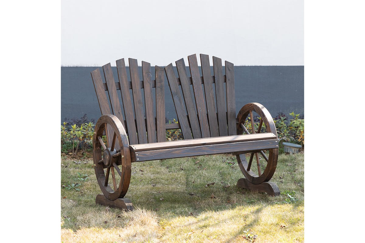 Outsunny Comfortable Fir Logs Love Chair with Wheel-Shaped Armrests-2