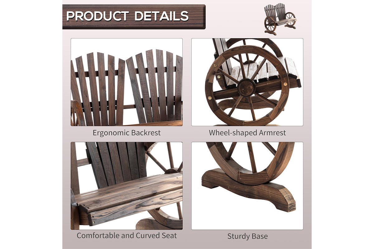 Outsunny Comfortable Fir Logs Love Chair with Wheel-Shaped Armrests-3