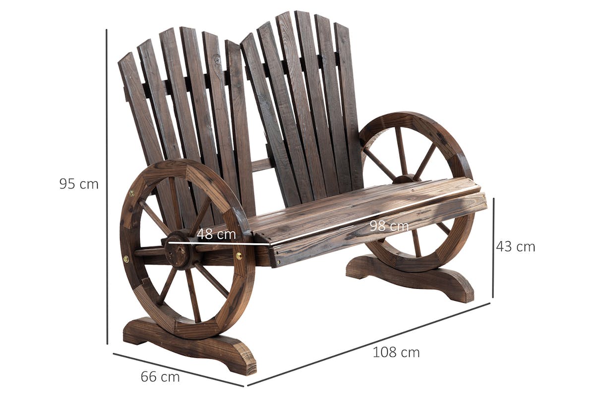 Outsunny Comfortable Fir Logs Love Chair with Wheel-Shaped Armrests-8