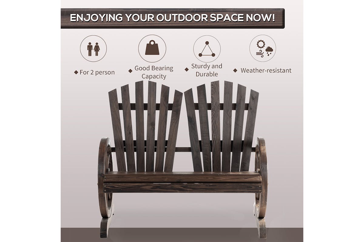 Outsunny Comfortable Fir Logs Love Chair with Wheel-Shaped Armrests-5