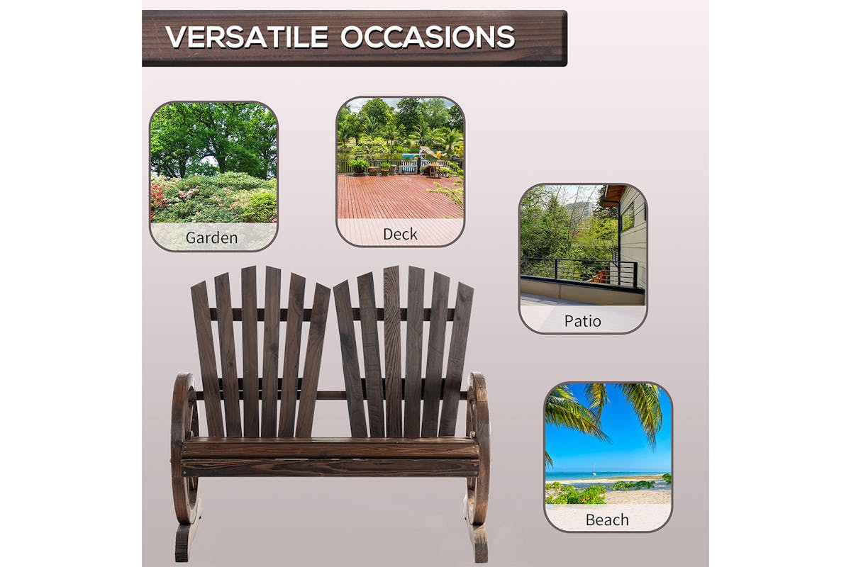 Outsunny Comfortable Fir Logs Love Chair with Wheel-Shaped Armrests-6