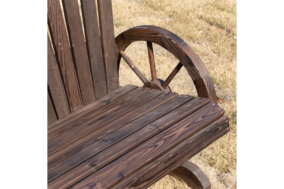 Outsunny Comfortable Fir Logs Love Chair with Wheel-Shaped Armrests-7