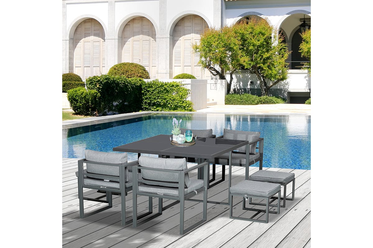 Outsunny Patio Dining Table Set | Dark Grey/Grey | 9 Pieces-2