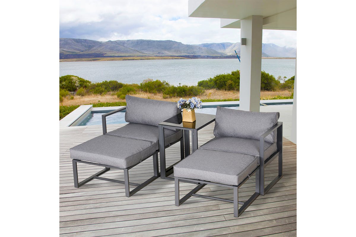 Outsunny Garden Set with Sun Lounger Footstools with Cushions | Grey | Set of 4-2
