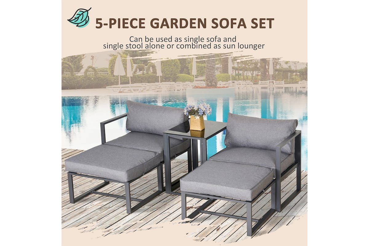 Outsunny Garden Set with Sun Lounger Footstools with Cushions | Grey | Set of 4-4