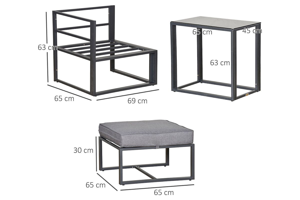 Outsunny Garden Set with Sun Lounger Footstools with Cushions | Grey | Set of 4-8