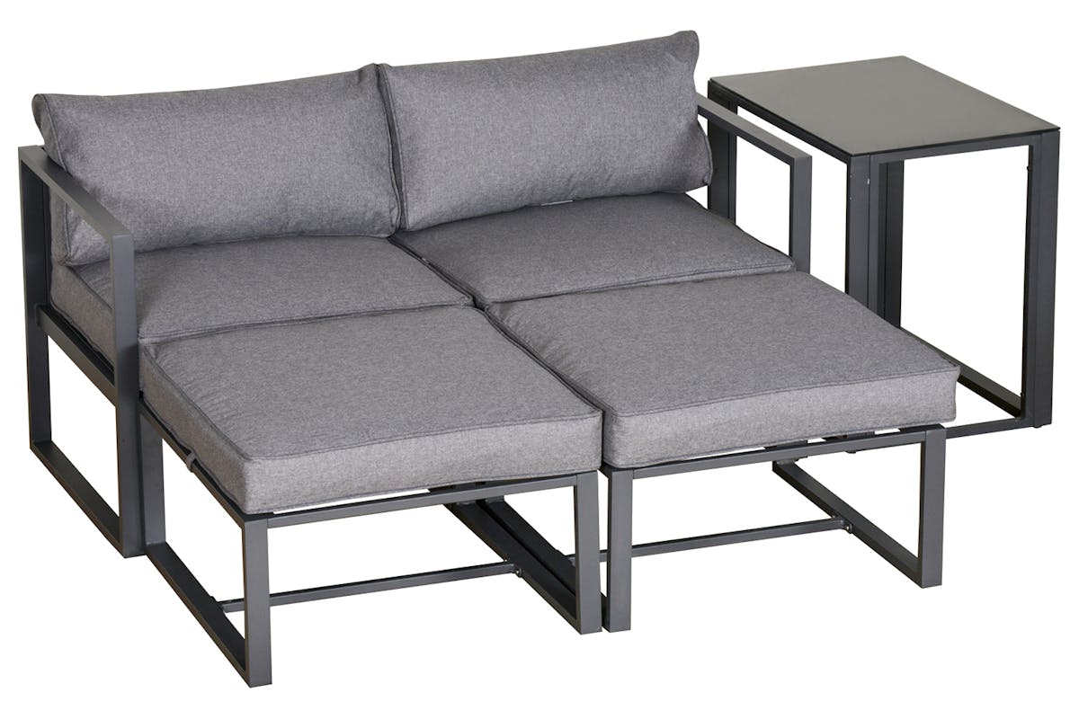 Outsunny Garden Set with Sun Lounger Footstools with Cushions | Grey | Set of 4-7