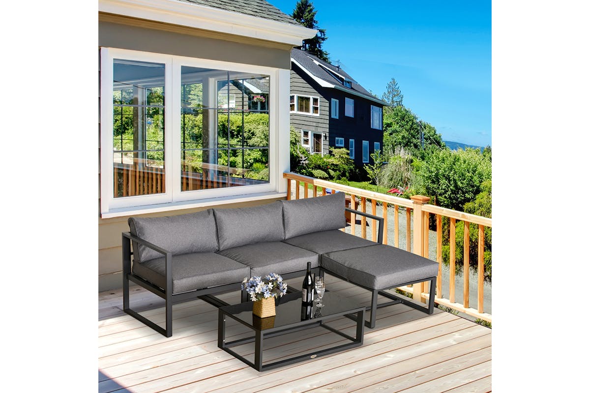 Outsunny 5 Pieces Outdoor Patio Furniture Set with Cushion | Grey-2