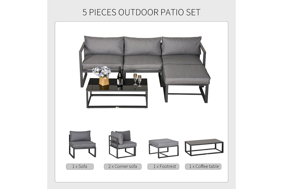 Outsunny 5 Pieces Outdoor Patio Furniture Set with Cushion | Grey-3