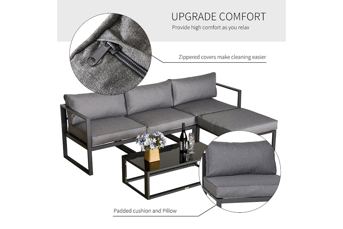 Outsunny 5 Pieces Outdoor Patio Furniture Set with Cushion | Grey-4