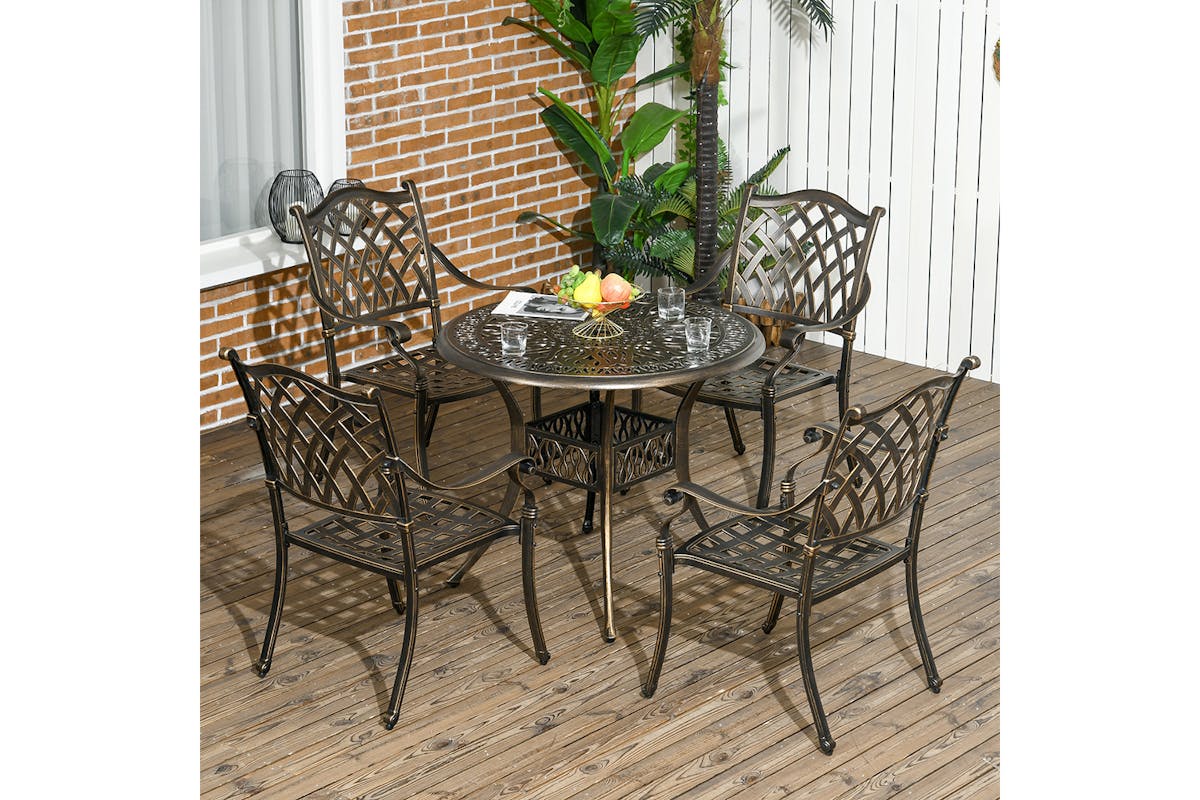 Outsunny Garden Dining Table Set with Umbrella Hole | Bronze | 5 Pieces-2