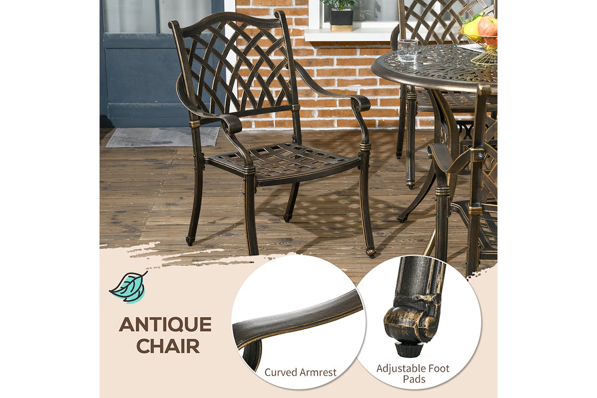 Outsunny Garden Dining Table Set with Umbrella Hole | Bronze | 5 Pieces-3