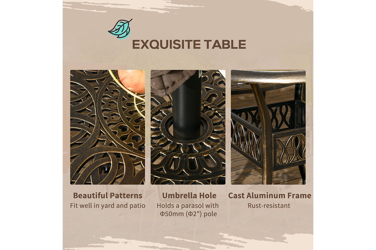Outsunny Garden Dining Table Set with Umbrella Hole | Bronze | 5 Pieces-4