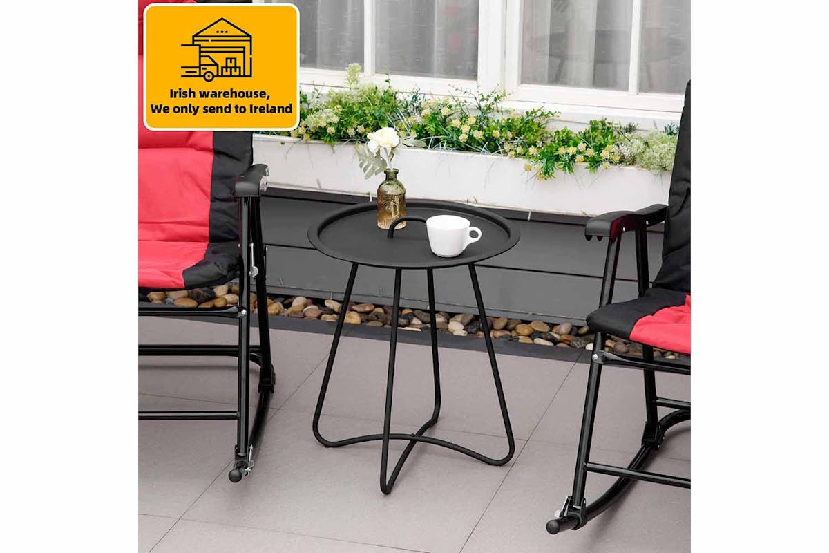 Outsunny Round Coffee Table with Handle | Black-2