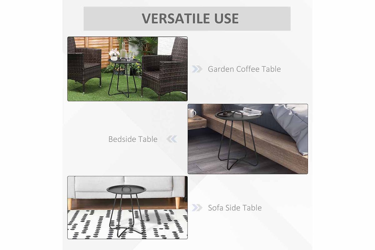 Outsunny Round Coffee Table with Handle | Black-3