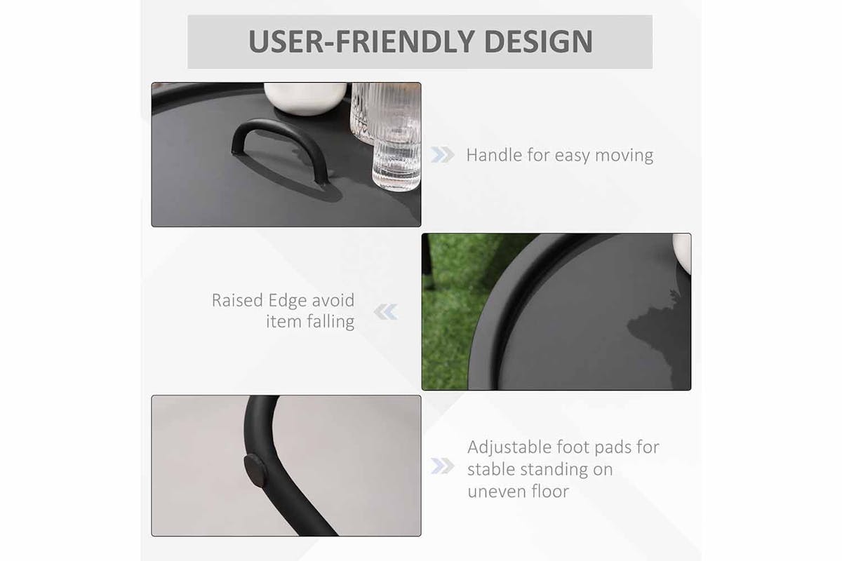 Outsunny Round Coffee Table with Handle | Black-4